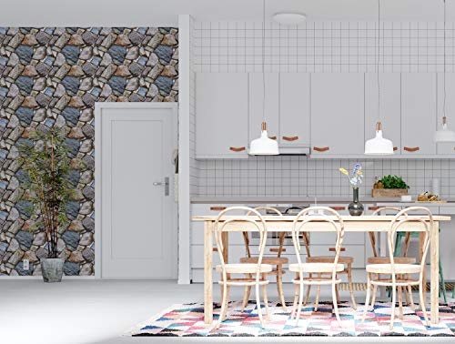 Image of DWELLSINDIA Stone Bricks Self Adhesive Peel and Stick PVC Wallpaper Waterproof, Scratch Resistant, Laminated (41CM X 244CM, Neutral, Matt)