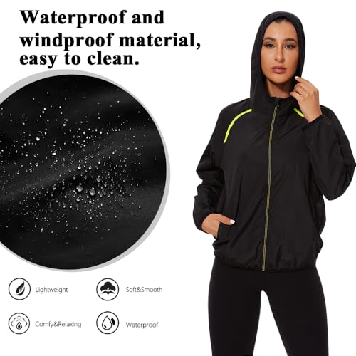 NINGMI Black Waterproof Hooded Raincoat for Women, Large - Image 6