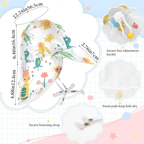 KLL Toddler Boy Girl Beach Hats Boys Beach Play Hats Baby Girls UPF 50+ Large Brim Traveling Camping Hat Cartoon Funny Aliens White4