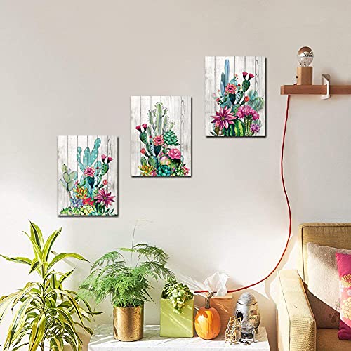 3 Piece Framed Wall Art Watercolor Tropical Plant Desert Cactus Canvas Print For Bedroom Bathroom Spiny Flower Artwork Home Office Wall Decoration 12X16 3 Panels Decor #TOP3