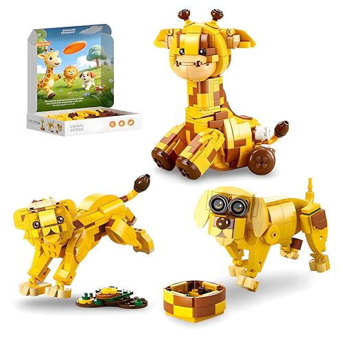 Image of 3 in 1 Giraffe Building Blocks Set, 703 PCS 3 Forms Transformable Animal Building Model Toys for Home Decor, Dog & Lion Construction Model Kit, Collectible Educational Gift for Teens & Adults