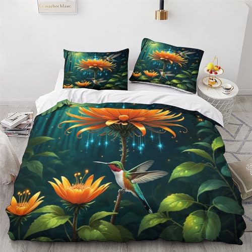 Parure housse de couette fleurs 3D en microfibre au toucher soie incomparable