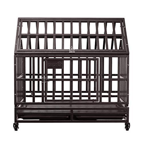 Pupzo Dog Cage Crate Kennel Heavy Duty Tear Resistant Square Tube With Four Wheels For Large Dogs Easy To Install (38 Inch Roof, Brown) #TOP5