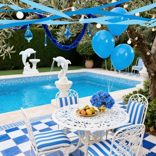 Image of 4 Crepe Paper Streamers Rolls, 328ft Pack of Blue and Light Blue Crepe Paper for Birthday Wedding Baby Bridal Shower Decorations Christmas Craft Supplies (1.8 inch x 82 ft /Roll)