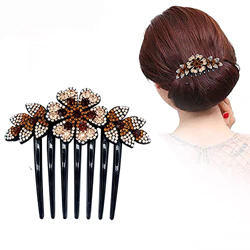 KuuGuu 4 PCS Luxury Sparkly Glitter Flower Leaf Rhinestone Black Plastic Hair Side Combs Women Flower Hair Comb Pins Rhinestone Slide Clips Bride Wedding Headdress Hair Accessories - Thumbnail 4