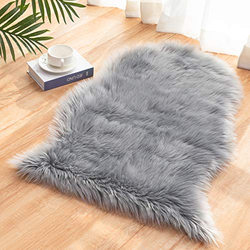 Ultra Soft Faux Sheepskin Fur Area Rug Grey Chair Cover Seat Pad Fuzzy
