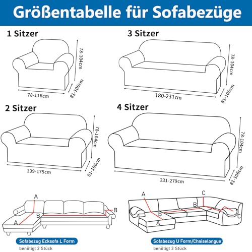 NAKIHOUSE Dicke Samt Sofa Überwürfe Sofabezug mit einem Kissenbezug, Superweicher Elastische Sofa Abdeckung in Silber-Grau Farbe für 1/2/3/4 Sitzer(L-förmiges Ecksofa erfordert Zwei)