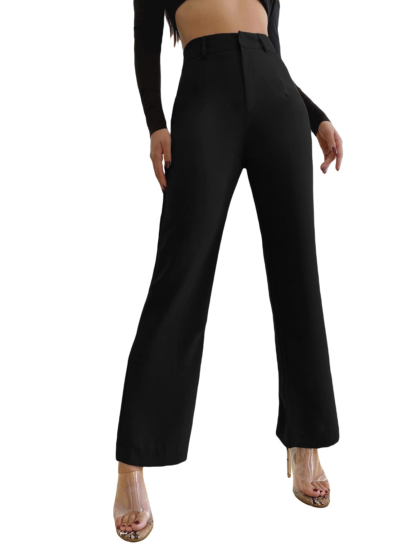SHEINWomen's High Waist Zip Up Office Work Long Pants Trousers