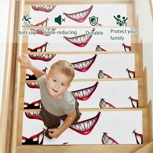 Alfombras para peldaños de madera Scary Red Lips de 8x30 pulgadas 4