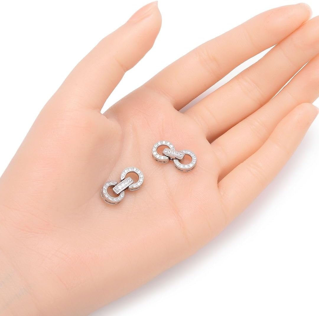 2pcs Adabele Authentic Sterling Silver Snap Lock Fold-Over Necklace Enhancer Hinged Clasp Cubic Zirconia CZ Imitation Diamond Tarnish Resistant for DIY Jewelry Making SS378-3