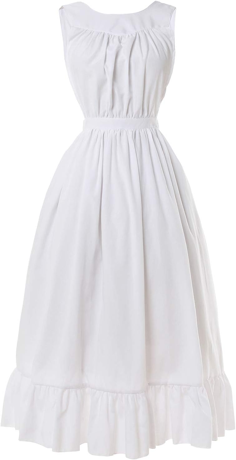 White Vintage Maid Ruffle Apron for Women Colonial Pioneer Peasant Apron Pinafore Adjustable Kitchen Gift