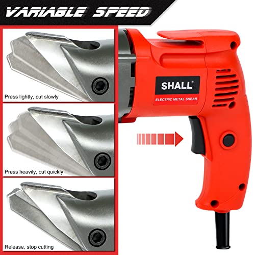 SHALL Electric Metal Cutting Shear, 4.0-Amp Corded Sheet Metal Cutter, Variable Speed with 360 Degree Swivel Head, Continuous Cutting, Clean Cut for 14GA Sheet Metal & 16GA Stainless Steel, 2500 SPM by SHALL - Image 8