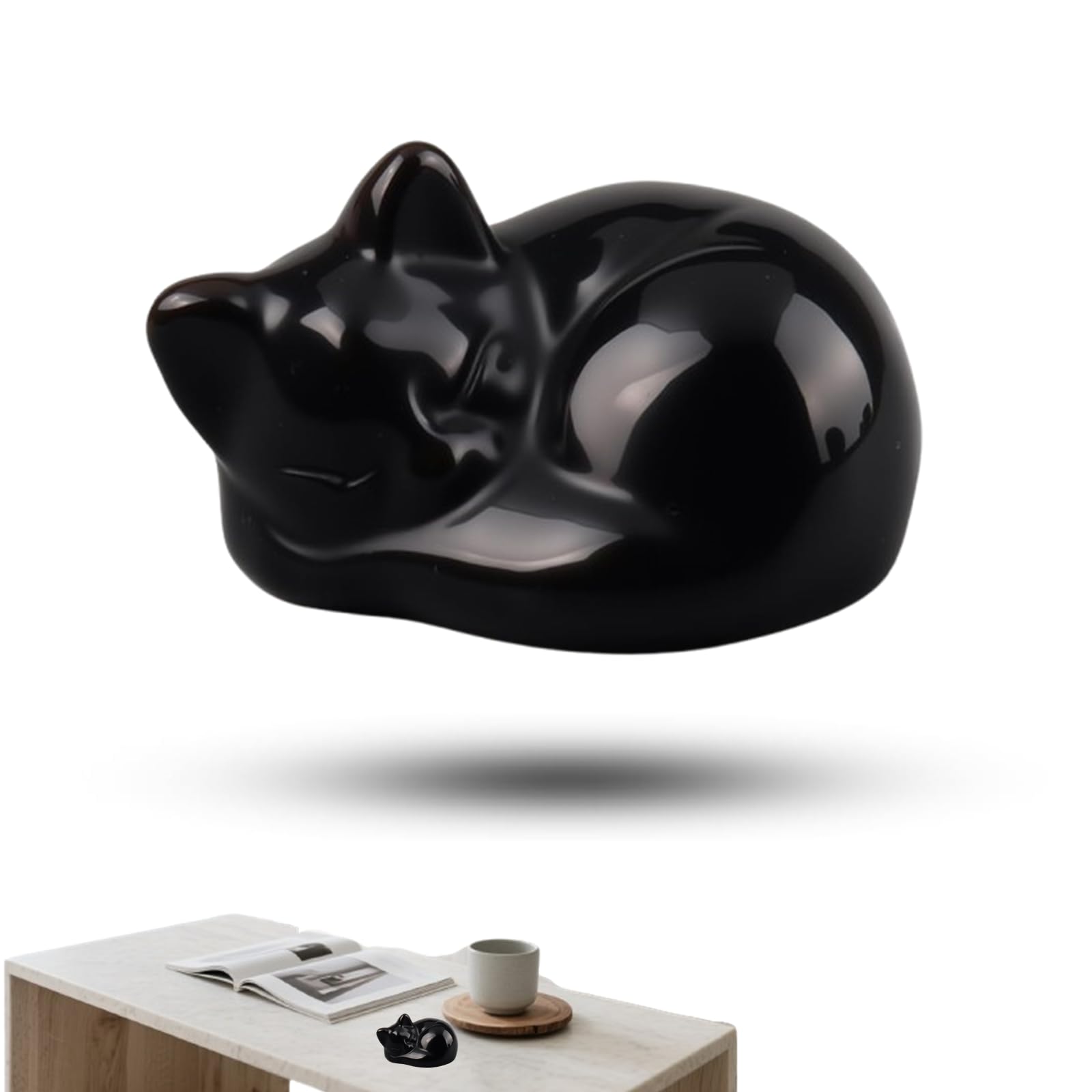 Qinuseaks Black Cat Ornament Exquisite Obsidian Crystal Cat Statue Ornament for Home Office Desktop Decoration Accessory