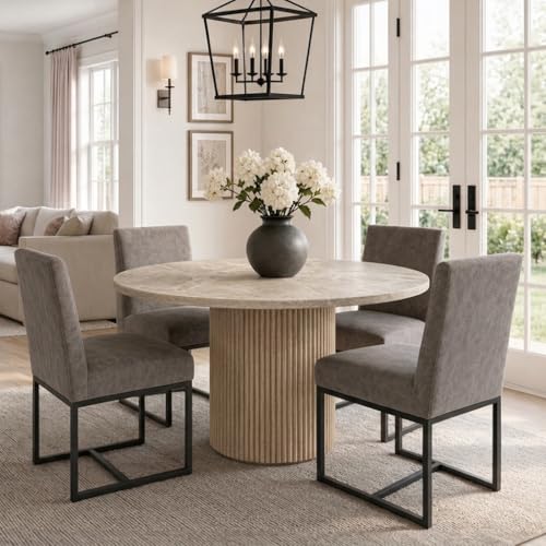 Image of HNY Modern Dining Chairs Set of 4, Upholstered Leather Dining Room Chairs with Ergonomic Back & Metal Frame for Home, Kitchen, Apartment, Grey