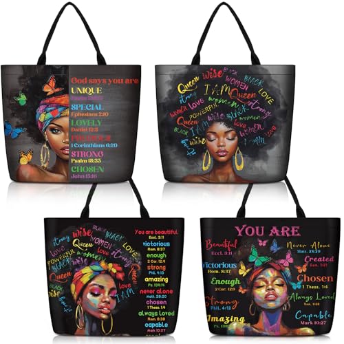 Image of Silkfly 4 Pack African American Tote Bags Gifts for Black Women Shoulder Handbag Afro Satchel Sister Bag for Work Travel