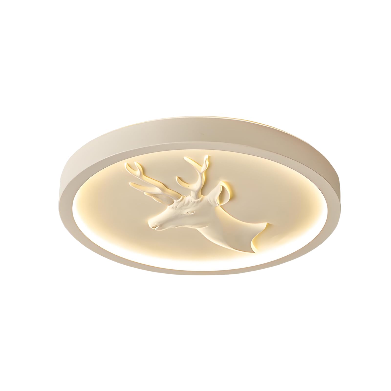 YNVIOZM Modern LED Flush Mount Ceiling Light, Round Close to Ceiling Lamp, with Resin Carved Deer Head Design Cream Lighting Fixtures for Bedroom, Kitchen, Hallway, Laundry Room