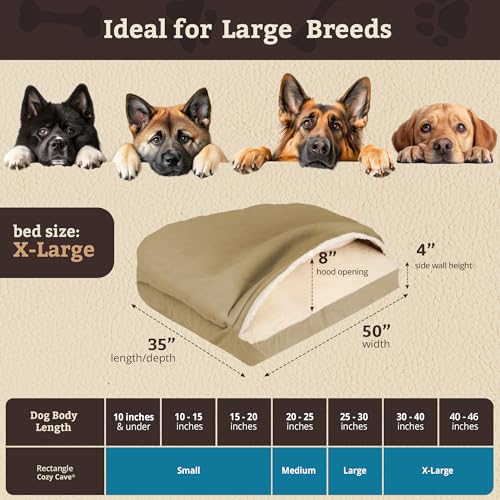 Image of Snoozer Rectangle Cozy Cave Dog Bed, Hooded Dog Bed, Khaki (XL)