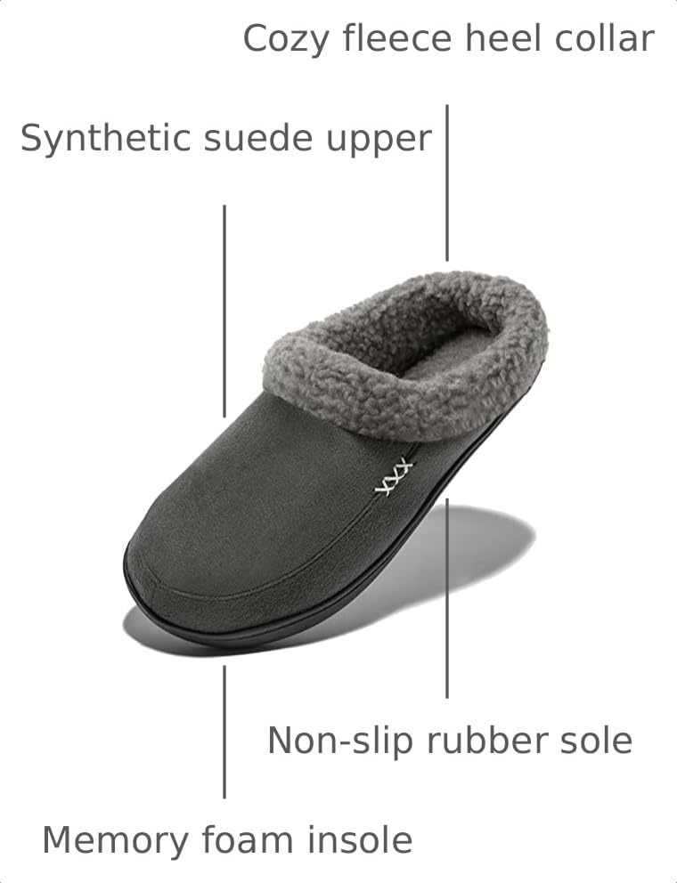 Image of NewDenBer Men's Warm Memory Foam Slippers Suede Plush Fleece Lined Slip on Indoor Outdoor Clog House Shoes