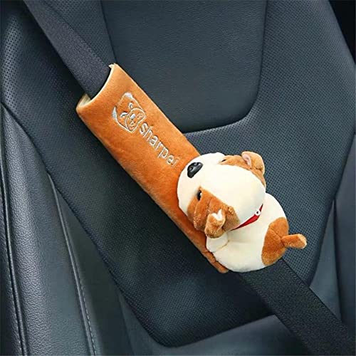 Image of Katutude Car Seat Belt Cushion Car Seat Belt Strap Cover, Cute Animal Plush Shoulder Strap Pad Seat Belt Cover Adjustable Super Soft Belt Protector for Kids Adults, Brown Dog