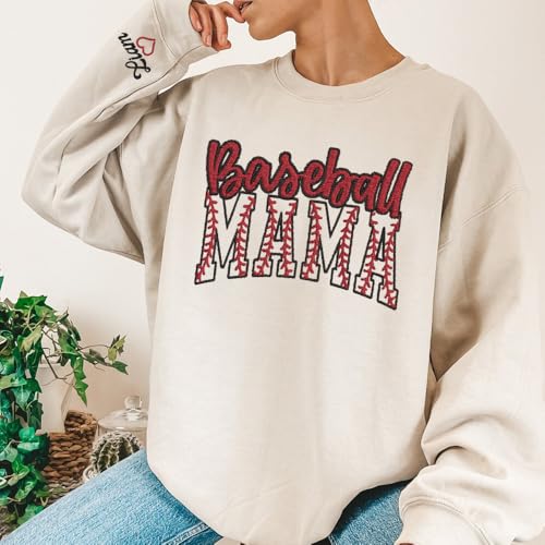 Personalized Embroidered Baseball Mama Sweatshirt With Names Number On Sleeve, Baseball Player Gifts, Baseball Lover Family 33
