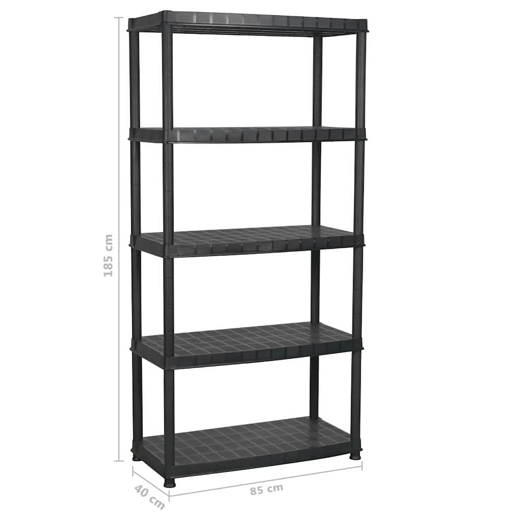 5-poziomowy regał magazynowy z tworzywa sztucznego, regał do dużych obciążeń, 85 x 40 x 185 cm, czarny, do piwnicy, garażu, magazynu, warsztatu, mieszkania