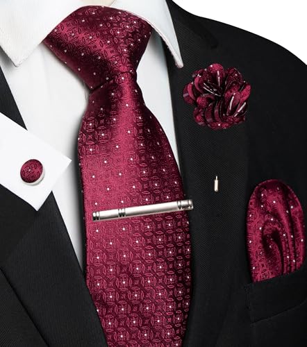 Image of JEMYGINS Mens Tie and Lapel Pin Necktie Pocket Square Cufflinks and Tie Clip Sets for Business Casual 5PCS