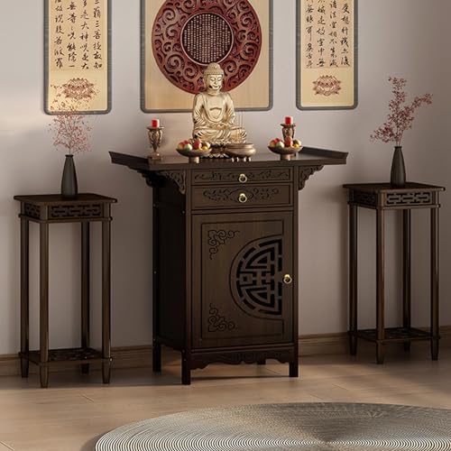 Bamboo Altar Cabinet with Storage, Pooja Table for Home, Personal Shrine for Prayer & Meditation, Ideal for Living Room, Bedroom, Office Decor