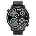 Kcanamgal Hombre analógico Relojes de Cuarzo a Prueba de Agua Relojes de Pulsera Impermeables Zona horaria Dual con brújula y termómetro,Negro