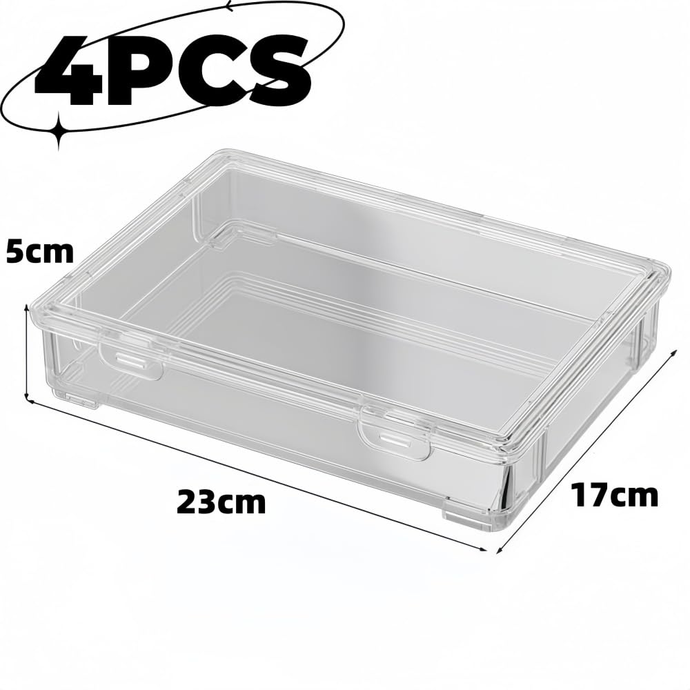 Scatole Plastica con Coperchio, 4 Pezzi Contenitore Plastica con Coperchio Impilabili, Robuste e Resistenti, Senza BPA, per Articoli per Ufficio, Bricolage, Componenti, Foto (23 x 17 x 5 cm)
