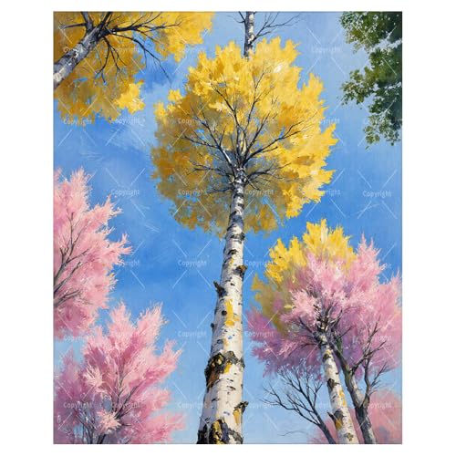 Landscape Paint By Numbers Kit For Adults - Diy Autumn Aspen Trees Painting On Canvas 16X20 In, Acrylic Paint Set, Suitable For Beginners, Wall Art Decor Art For Home Decoration Or Gifts, Unframed
