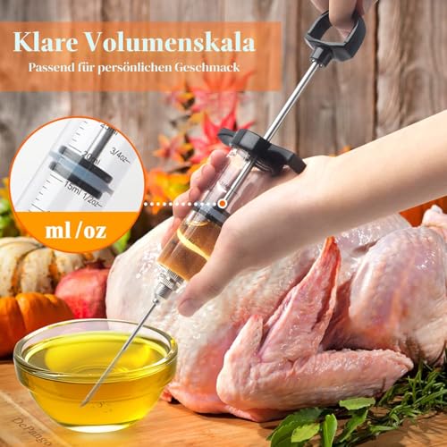 DePango Fleischspritze, Bruchfest Marinadenspritze Fleischinjektor 30ml für Fleisch mit 2 Edelstahl-Fleischnadeln, Fleisch injektionsspritze für BBQ Smoker, Steak, Schweinefleisch und Huhn 3