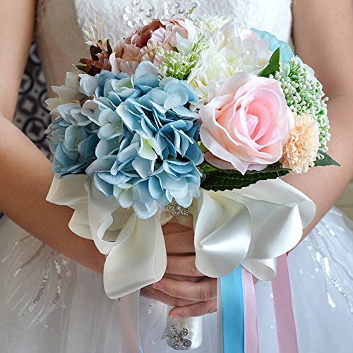 Abbie Home Bride Bouquets - 9 Inches Artificial Wedding Flower Roses Toss Holding Bouquet - Rhinestone Ribbon Décor (476) (476) #TOP2