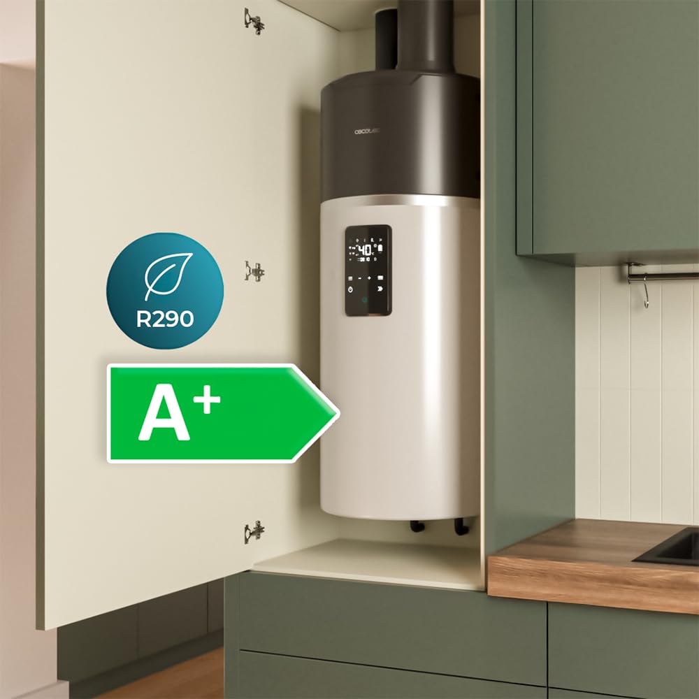 Cecotec Scaldabagno Elettrico 80L Verticale con Display Touch AeroThermal 80L. Energia Sostenibile, Basso Consumo, Touch Screen, Controllo APP, R290, Temp. Fino a 75ºC