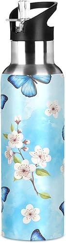 Miniatura 8 de Blue Butterflies Cherry Blossoms Insulated Stainless Steel Water Bottle with Straw 20 Oz, BPA-Free Sports Water Bottle Leakproof Water Bottles