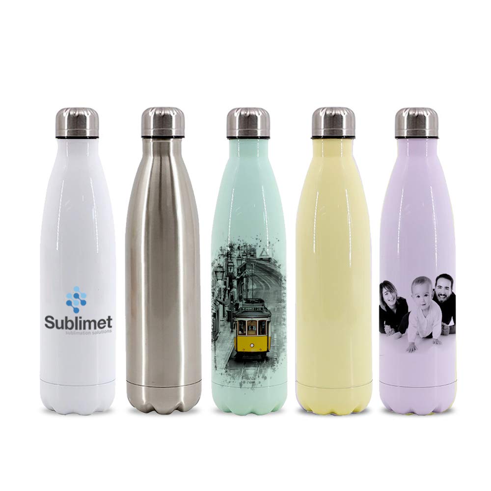 Pack 20 Botellas Térmicas de Acero Inoxidable 500 ml Plateadas para Sublimación