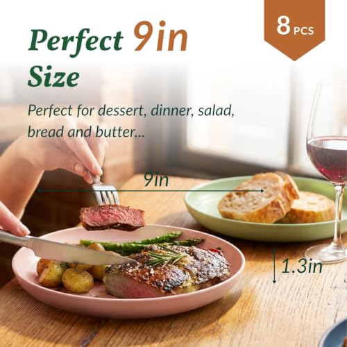 Image of Homienly Deep Dinner Plates Set of 8 Unbreakable Wheat Straw Plates Plastic Reusable Plates for Kitchen, Picnic, RV, Dishwasher and Microwave Safe Plates for Salad, Dessert (Fresh Light, 9 inch)