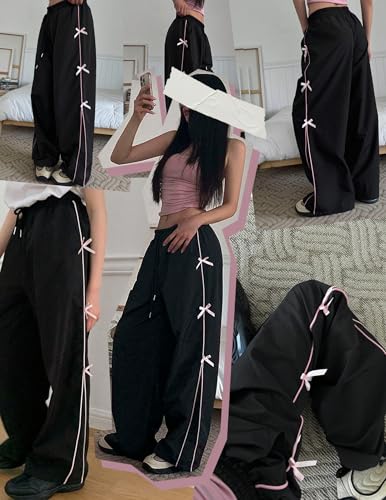 Women's Bow Wide Leg Sweatpants Elastic Waist Casual Baggy Pants Army Green XL3