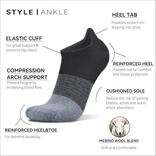 2 Pairs Merino Wool Blend Ankle Running Walking Socks for Men Women Low Cut Athletic Thick Cushioned No Show Socks2