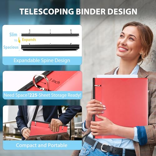 Image of WOT I Telescoping 3 Ring Binder 1 Inch 12-Pack, Expandable Flexible Binder - Patented Design for Easy Portability, Holds 8.5 inchx11 inch Paper, 4 Bright Colors for School, Office&Home Organization