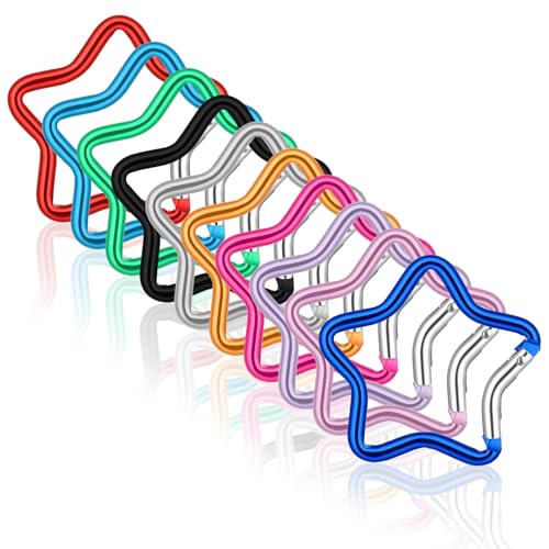 HJZHII 10PCS Star Carabiner, Multicolor Aluminum Carabiner Clip Cute Spring Snap Hook Heavy Star Shaped Climbing Buckle for Outdoor Traveling Camping Fishing Hiking Keychain Backpack