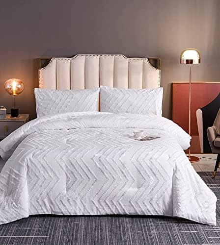 BDAILKA White Comforter Set Queen - Tufted Bedding Comforter in Queen Bed, Microfiber Quilt Set Comforter with 2 Pillowcase ,Machine Wash