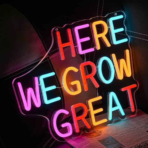 Image of Here We Grow Great Neon Sign for Wall Decor Classroom Neon Light Plant LED Sign Colorful Letter Neon Light Sign for Classroom Bar Home shop Decoration
