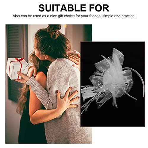 Lurrose Black Fascinator Fascinators for Women White Fascinator Net Yarn Hairband, Wedding Hair Accessories - Image 2