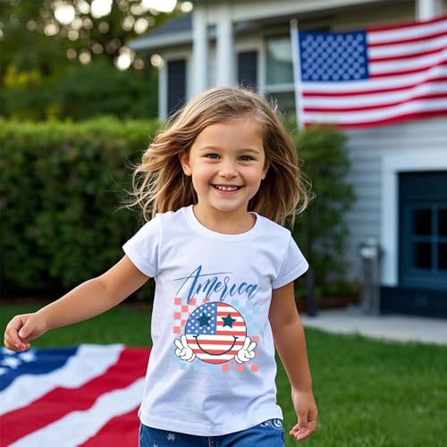 Image of Toddler Boys Girls 4th of July Short Sleeve Shirt - Kids Patriotic American Flag Memorial Day USA Tops 2-7T