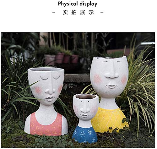 Statue extérieure pot de fleur en résine visage moderne H17.8cm - 4