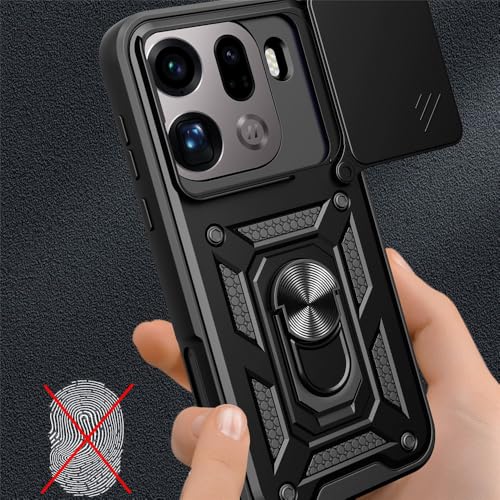 Image of Casodon Heavy Duty Back Case Cover for Oppo Find X9 Pro 5G, Shockproof Oppo Find X9 Pro Back Cover, Ring Case with Kickstand and Camera Protection Shutter - Black