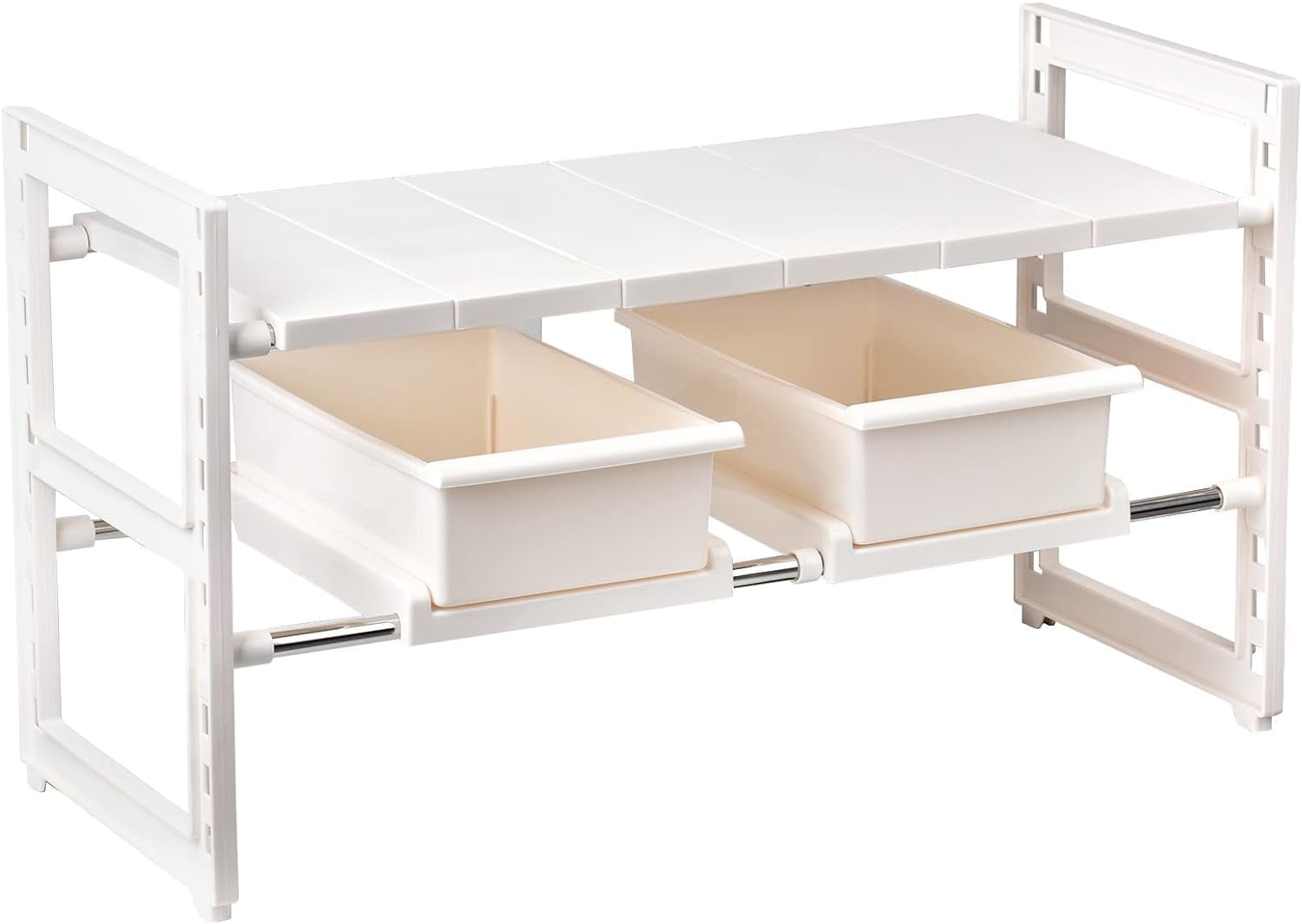 Organiseur extensible sous évier blanc à 2 tiroirs pour cuisine
