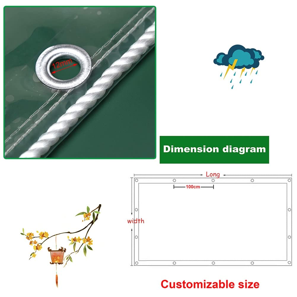 Bâche transparente robuste en PVC imperméable de 0,35 mm pour jardin, balcon et terrasse - Résistante aux intempéries - Tailles : 1 x 5 m à 2 x 6 m