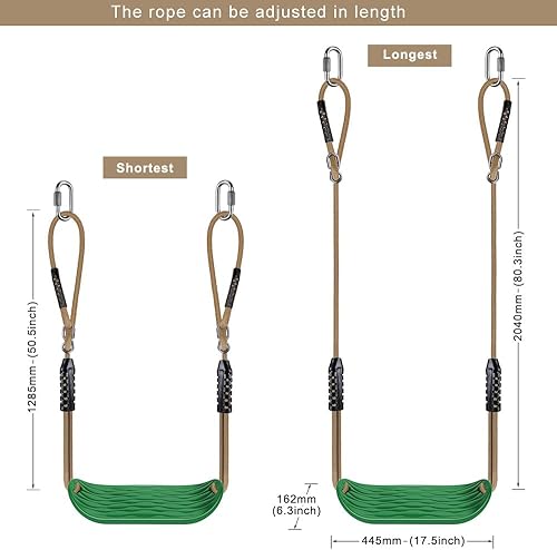 Miniatura 4 de BeneLabel Asiento de columpio antideslizante con cuerda ajustable y mosquetones, accesorios de columpio para patio de recreo resistente, para niños