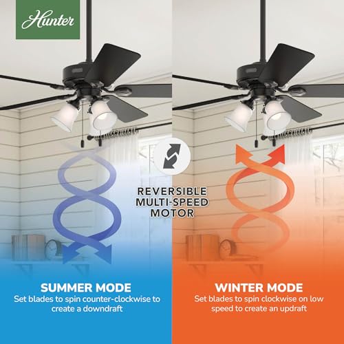 Image of Hunter Swanson, Indoor, Ceiling Fan, with LED Lights, 52 inch, Matte Black